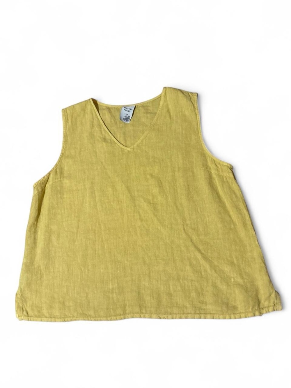 Match Point Women’s Linen Sleeveless V-Neck Top; Yellow; Large